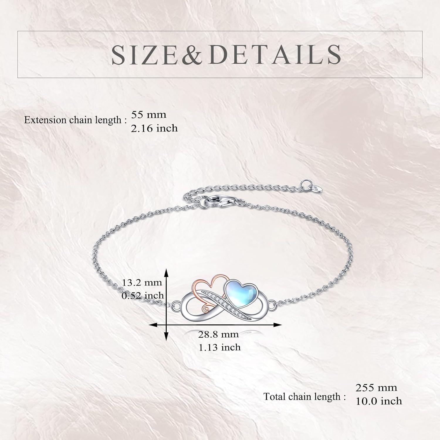 VONALA Infinity Heart Bracelet 925 Sterling Silver infinity bracelet Moonstone Infinity Love Charm Bracelet Anniversary Bracelet for Women Mother Lover