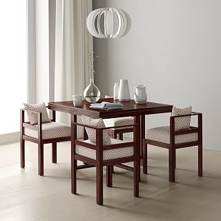 Sheesham Wood 4 Seater Dining Table with 4 Cushion Chairs Wooden Dining Set 4 Seater Wooden Dinner Table Furniture for Living Room Home (Maple Honey Finish)