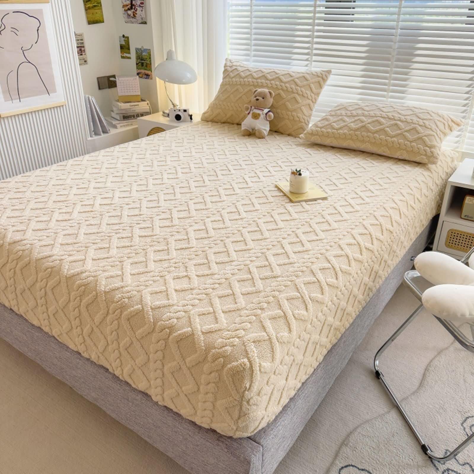 Drap-housse en velours jacquard 120x200 haut de gamme avec motif 3D uni