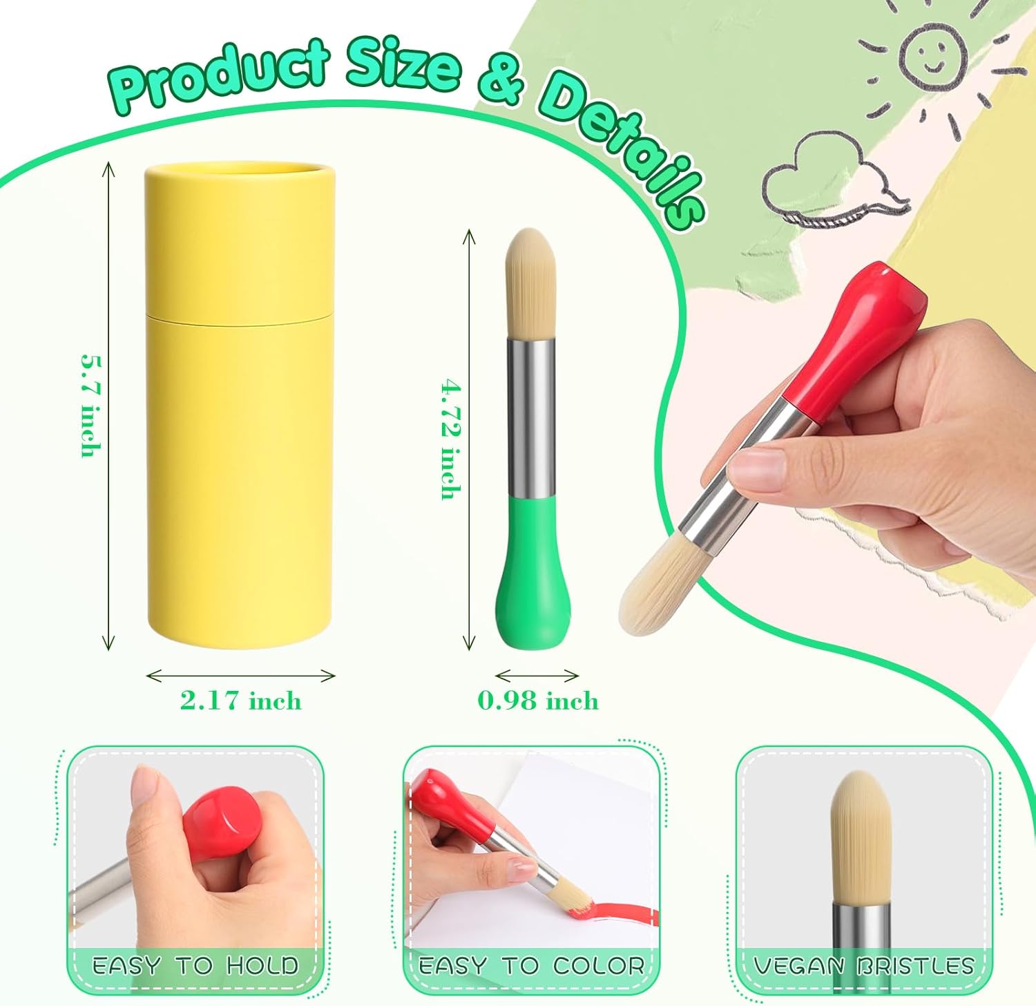 18 Pack Watercolor Paint Brushes Bulk Set for Kids Baby Toddler-4 Pcs Per Set Jumbo Brushes with Chubby Wood Handles for Easy Grip Paintbrushes Non Toxic Bristles (Colored)