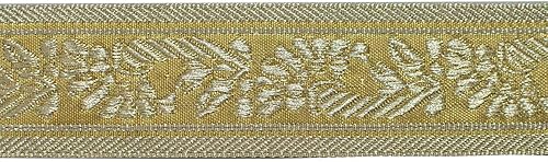 Miniatura 2 de JL 416 - Cinta de tela jacquard floral dorada metálica de 1-12 pulgadas (1.496 in), 5 yardas, bricolaje para costura, manualidades, decoración del
