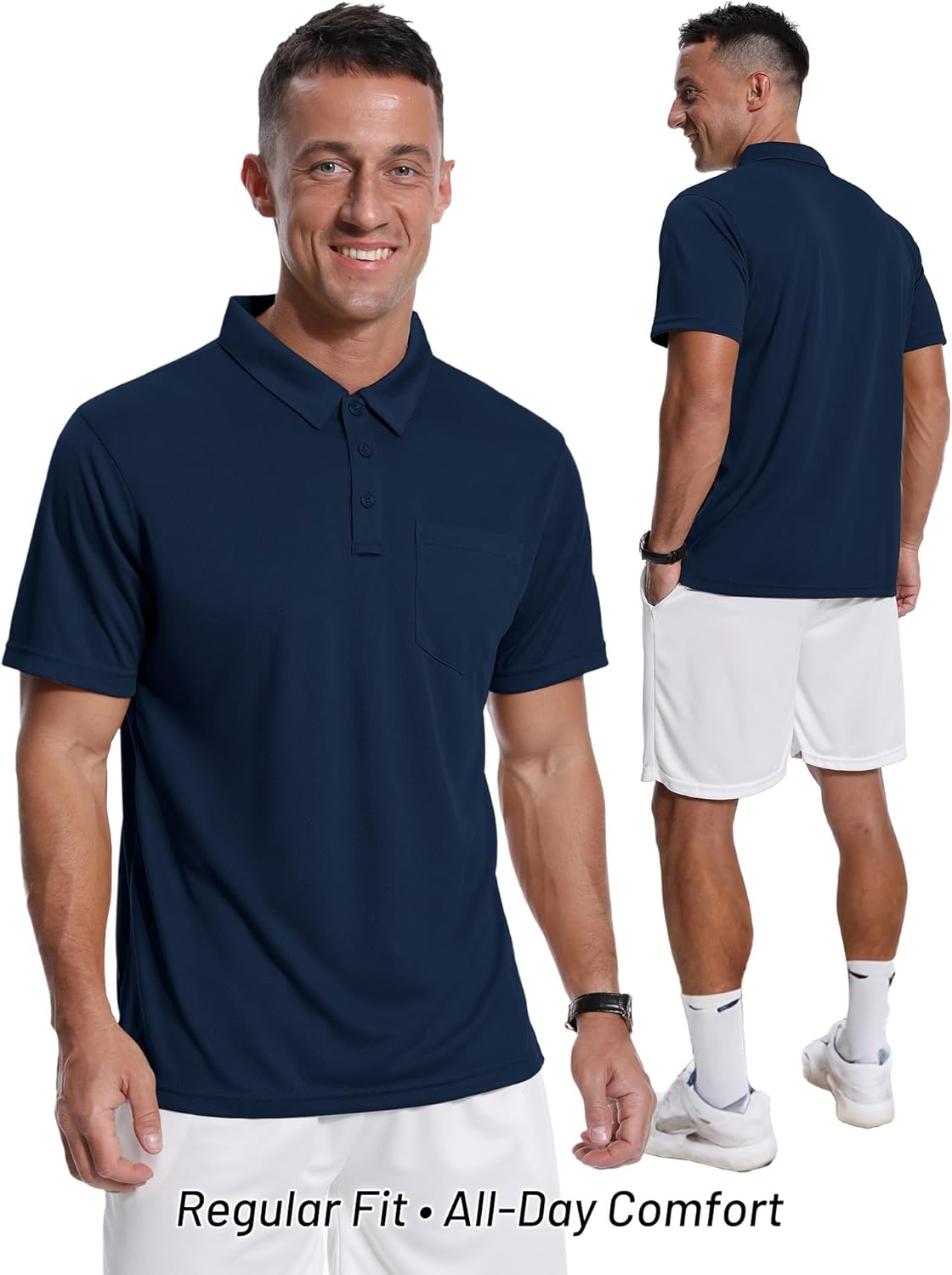 ZITY Men's 3 Pack Polo Shirts Short Sleeve with Pocket Moisture Wicking Casual Work Golf Lightweight Collared T-Shirts