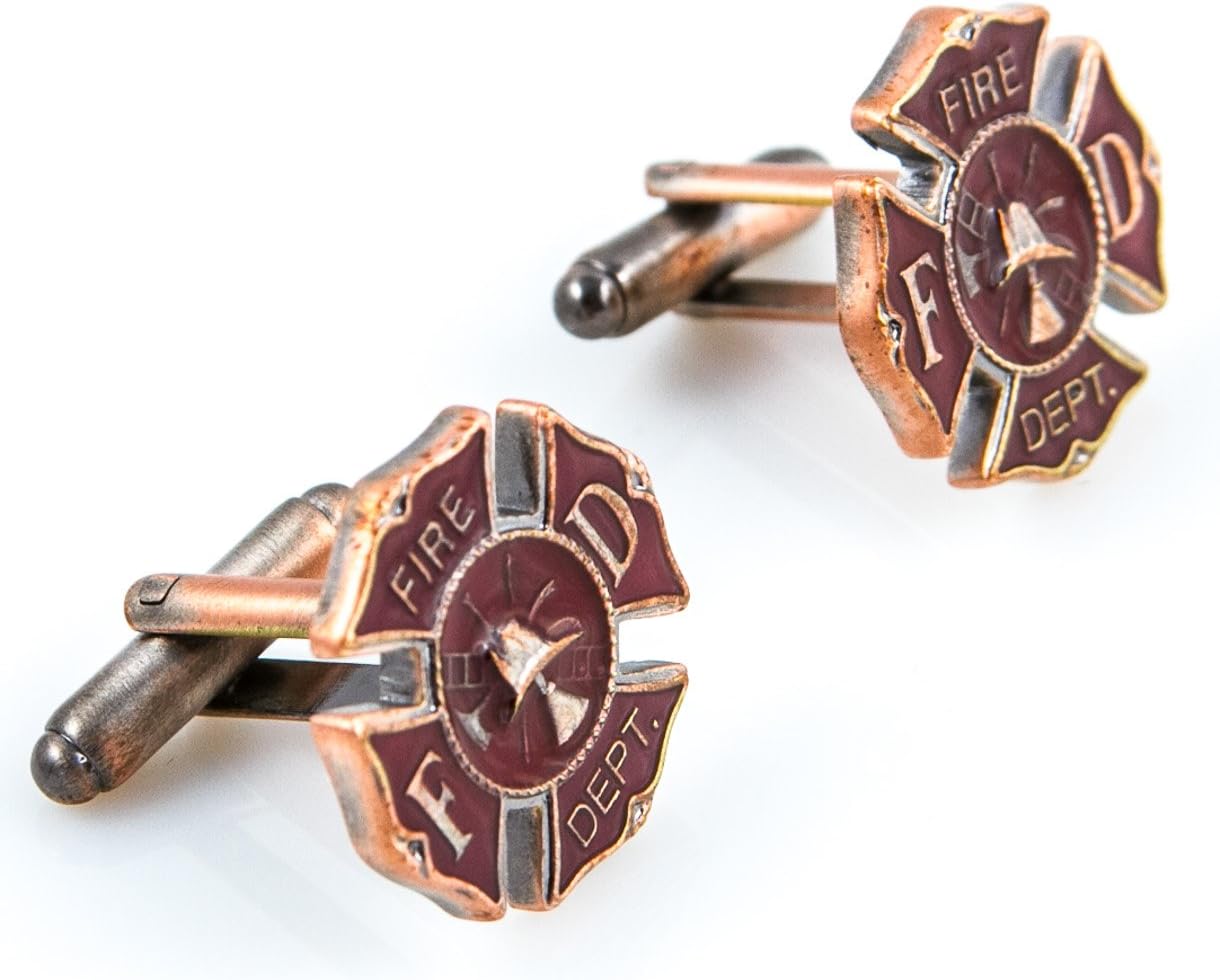 MRCUFF Fire Department Truck Extinguisher Fireman 4 Pairs of Cufflinks in a Presentation Gift Box & Polishing Cloth