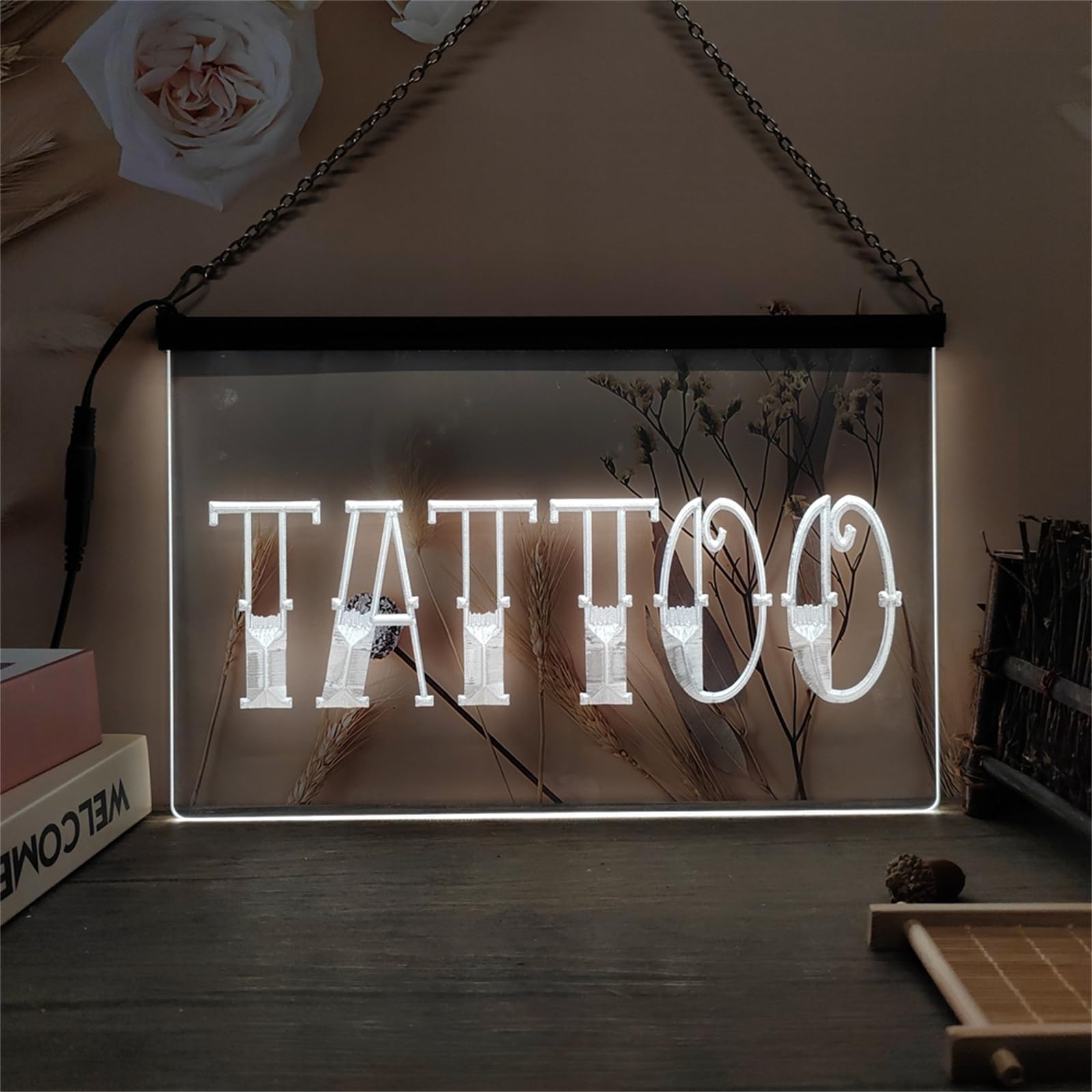 Tattoo Shop Neon Sign, 24 Key Remote Control Dimming RGB LED Neon Lights for Piercing Shop Wall Decoration USB Luminous Sign, 30X20cm,Tattoo