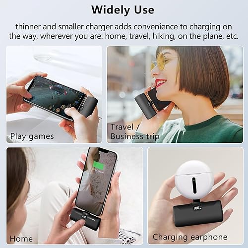 Miniatura 6 de Cargador portátil pequeño USB C, 5000 mAh, ultra compacto, mini banco de energía integrado, soporte para teléfono y luz LED, pantalla LCD PD15W