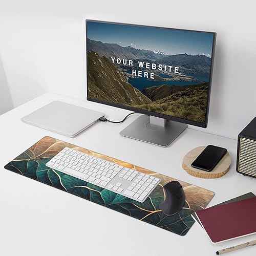 Miniatura 6 de Alfombrilla de mouse grande extendida de mármol floral azul dorado abstracto grande, XL, alfombrilla de mouse para juegos, 31.5 x 11.8 pulgadas de