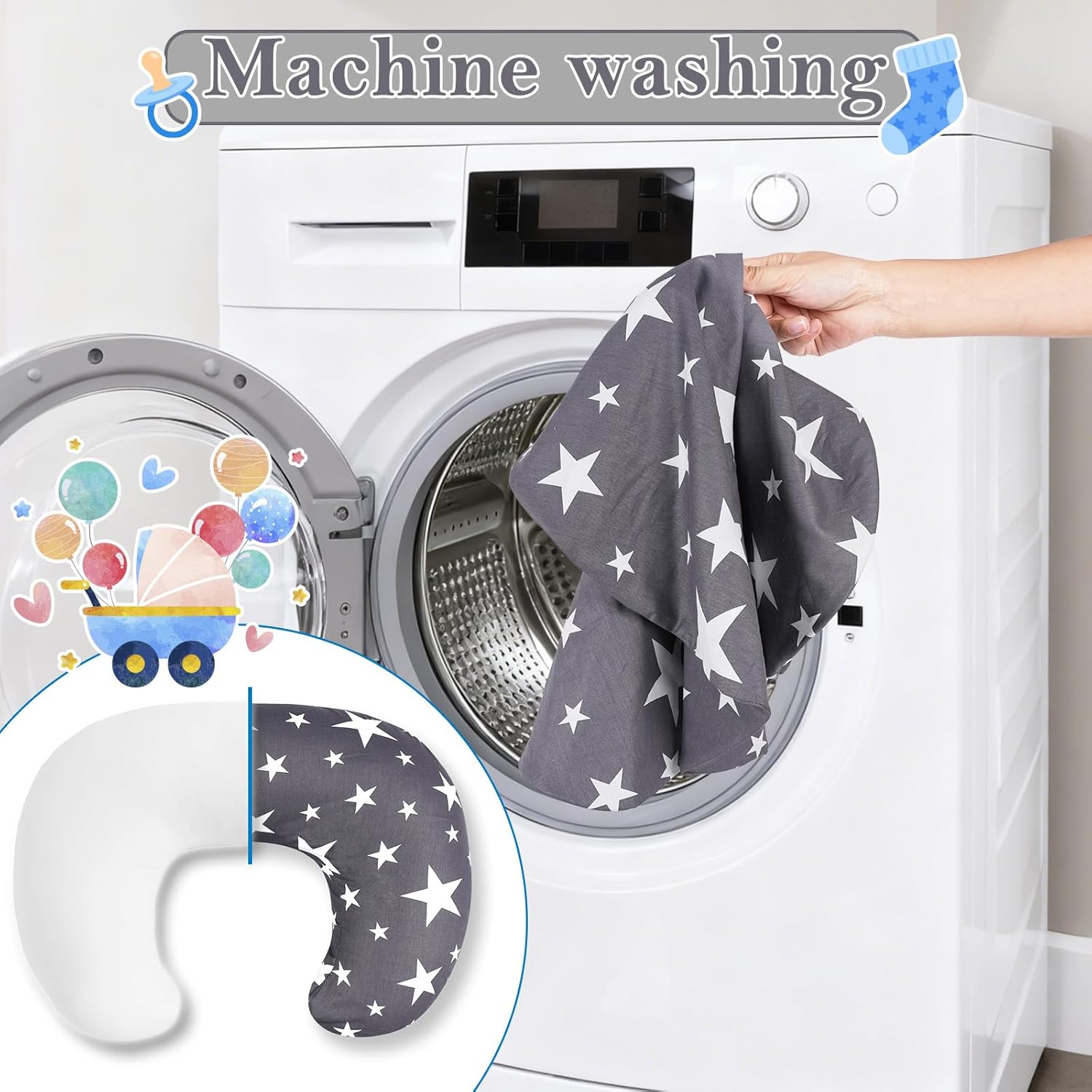 Nursing Pillow, Breastfeeding & Bottle Feeding Pillow – Standard Size, Breathable with Washable Cover, Hypoallergenic, Tummy Time & Sitting Support (0-12 Months)