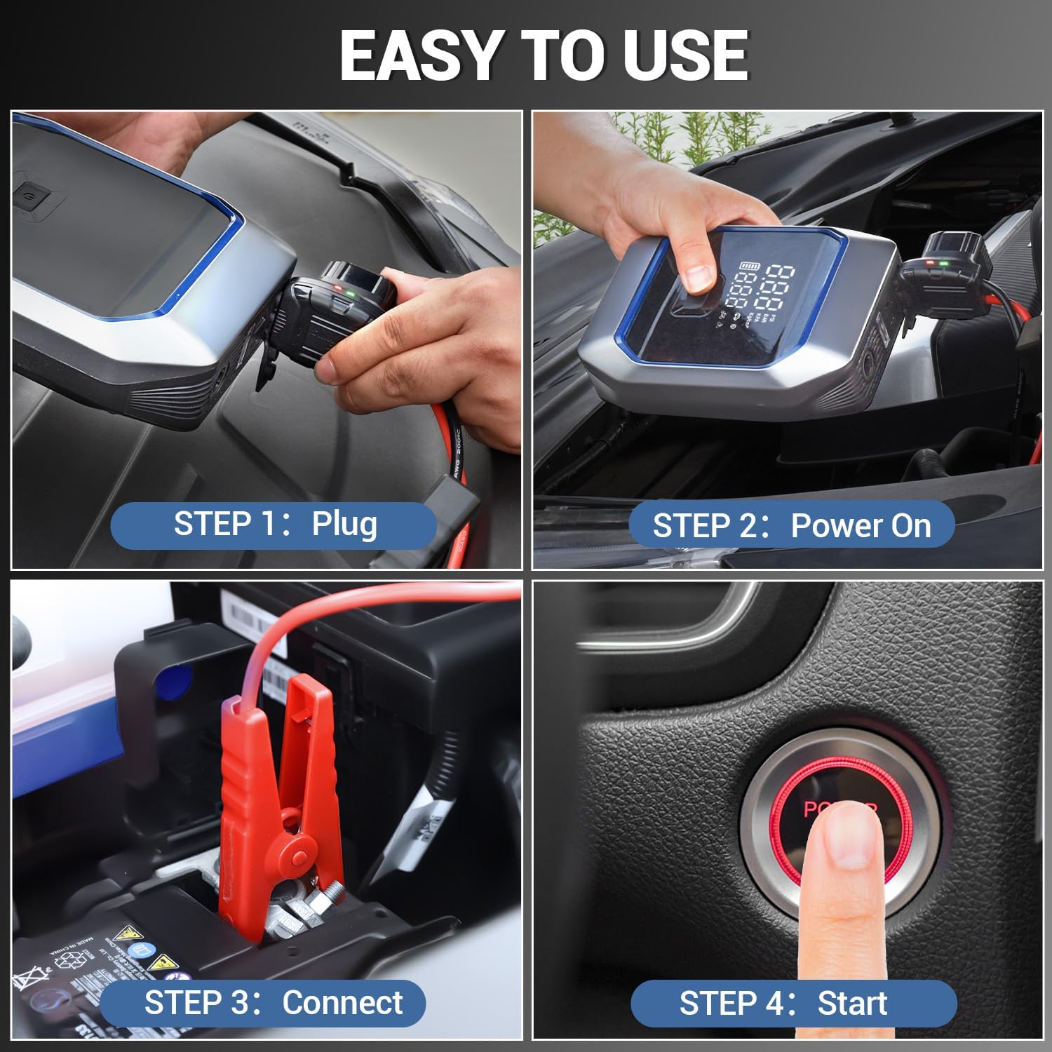 Jump Starter with Air Compressor, 2500A Portable Car Battery Pack(8.5 Gas/8.0L Diesel) 160PSI 20000mAh Car Tire Inflator, Jumper Starter Battery Box with Touch Screen, LED Light, Power Bank