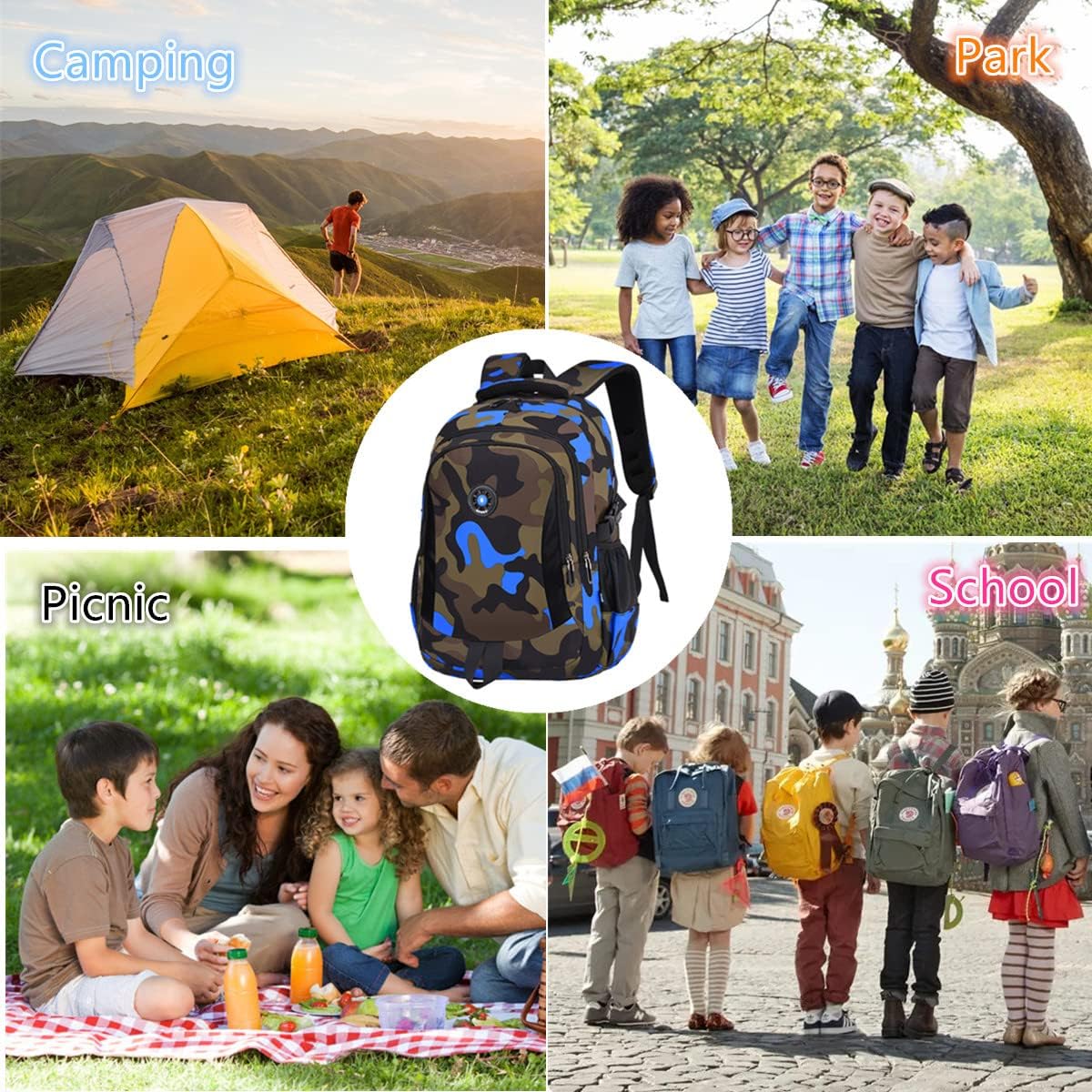 School Backpack Casual Daypack Travel Outdoor Camouflage Backpack Christmas Presents for Boys and Girls (Cx Camo Blue)