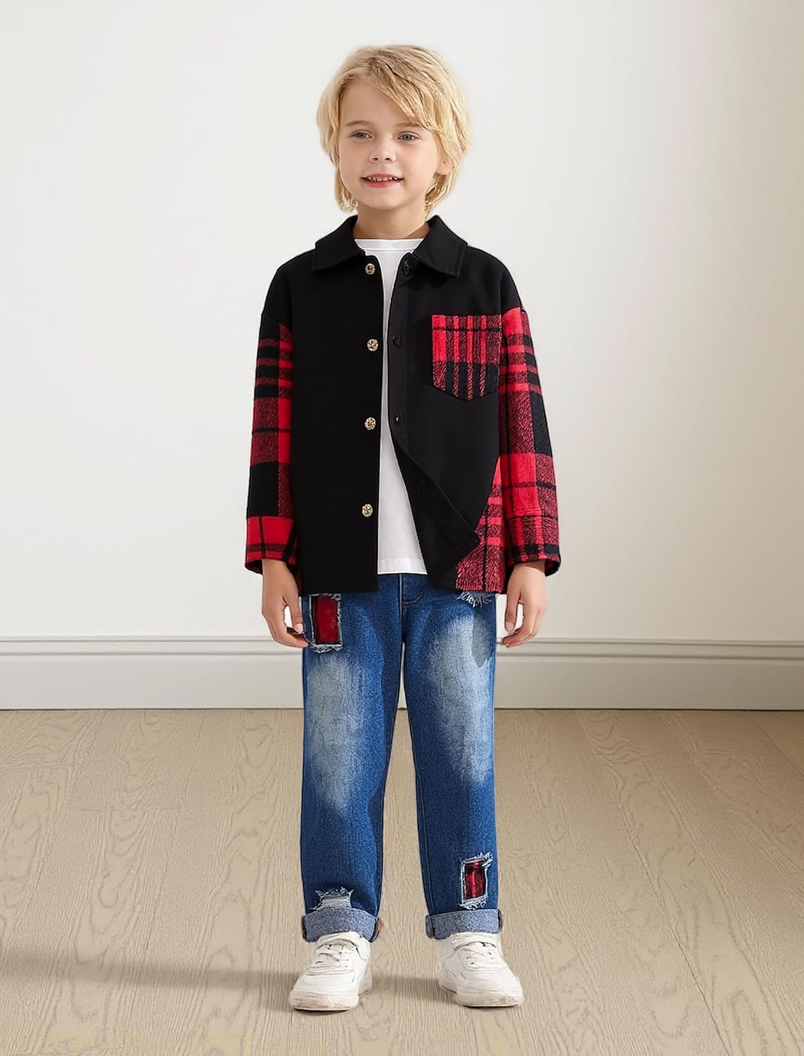 Toddler Baby Boy Clothes Flannel Long Sleeve Plaid Shirt Ripped Denim Jeans Outfit Set Boys Fall Outfits 2-6 Years