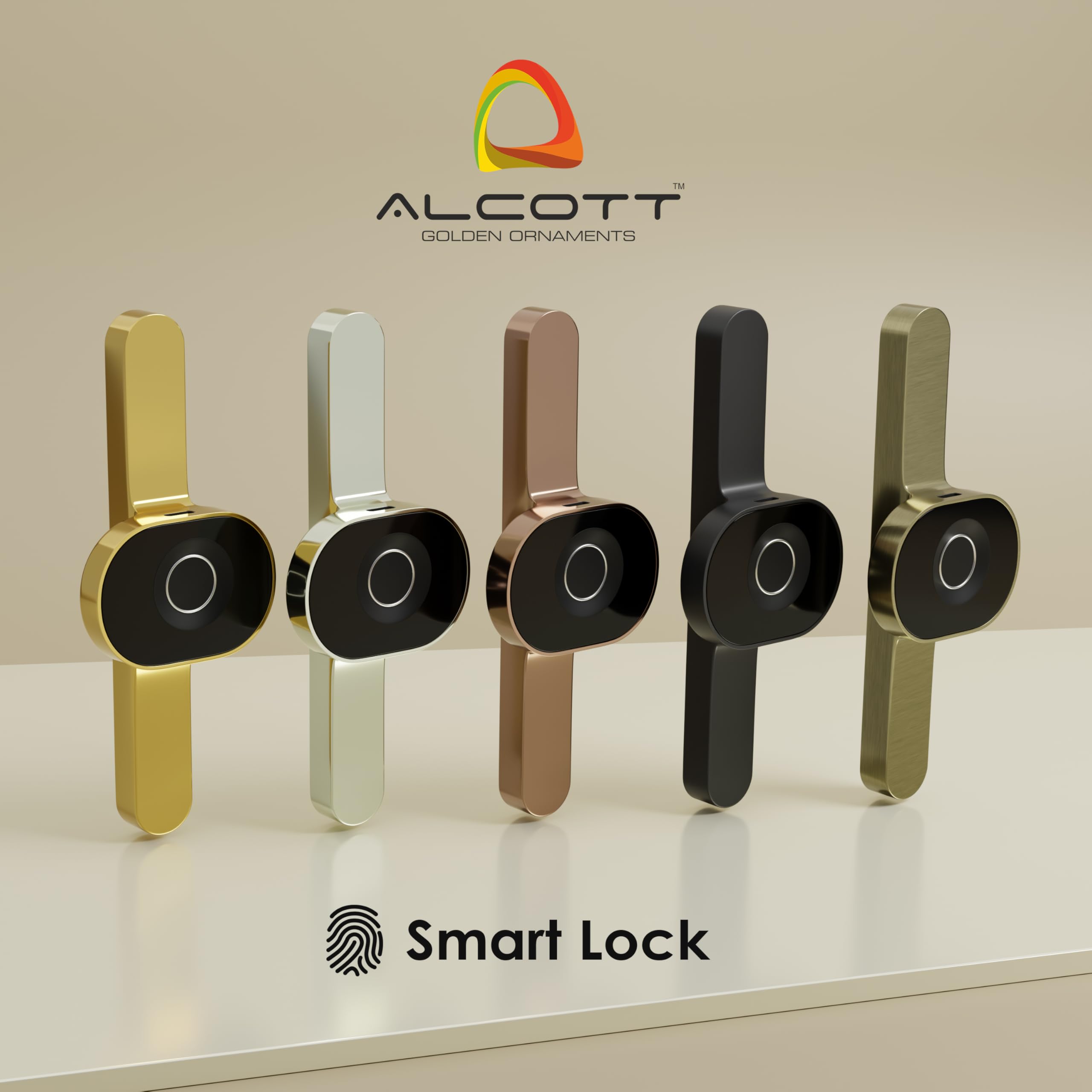 ALCOTT® ZINC Fingerprint Drawer Lock, Smart Biometric Cabinet Lock, Drawer Wardrobe, Furniture Privacy Lock 1st Made in India Digital Furniture Lock 3 Yrs Warranty (Rose PVD, Long Round) 3