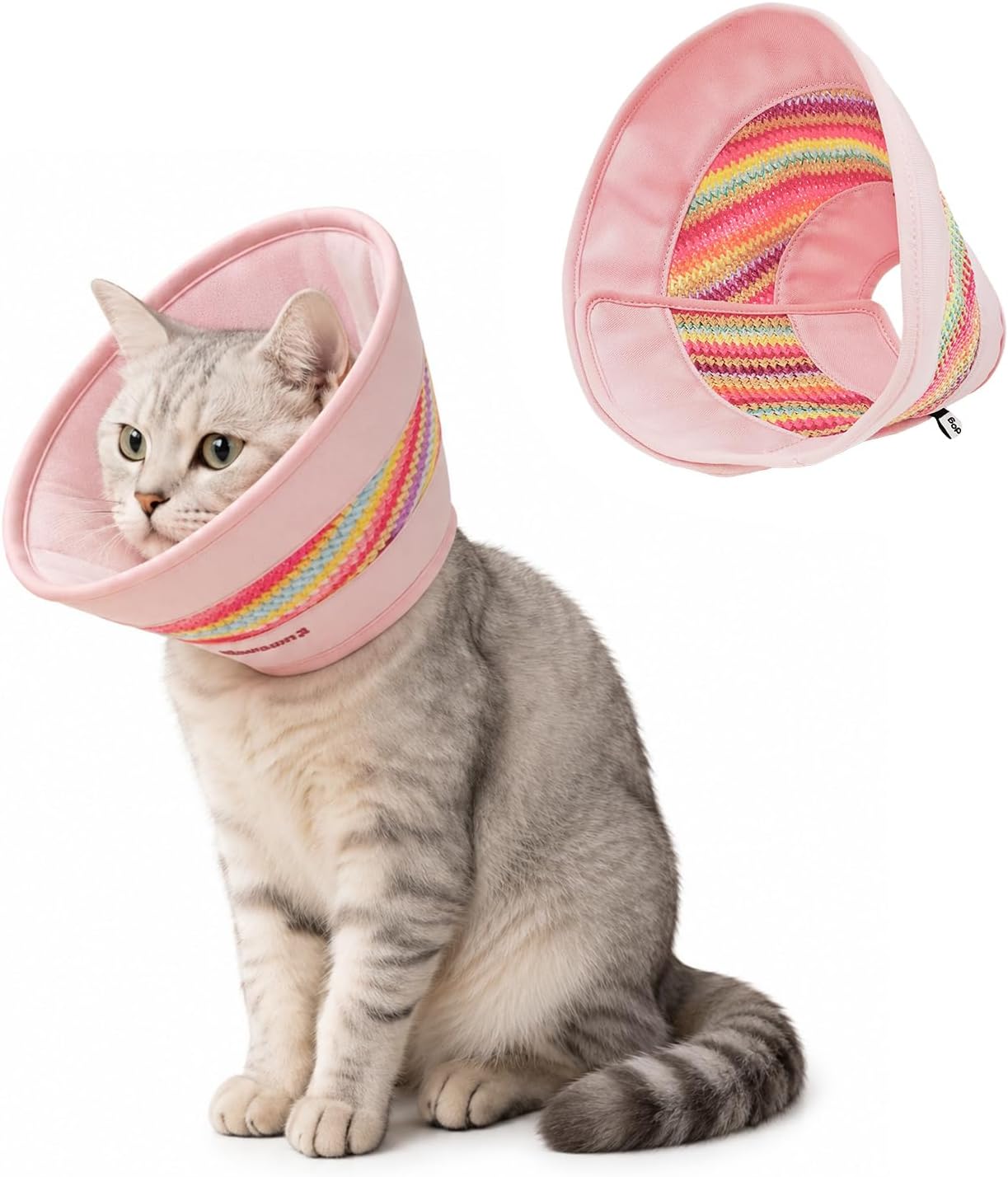 Soft Cat Cone Collar, Lightweight Breathable Woven Elizabethan Collar for Cats and Kittens,Foldable Waterproof Cat Recovery Collar Post Surgery with Wide Velcro, Pink
