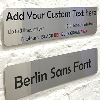 Personalised Mirror Aluminium Metal Plaque Bespoke Sign Childs Bedroom Door Add Own Text - in Berlin Sans Font (20 x 5 cm, 7.8 x 2 inches)