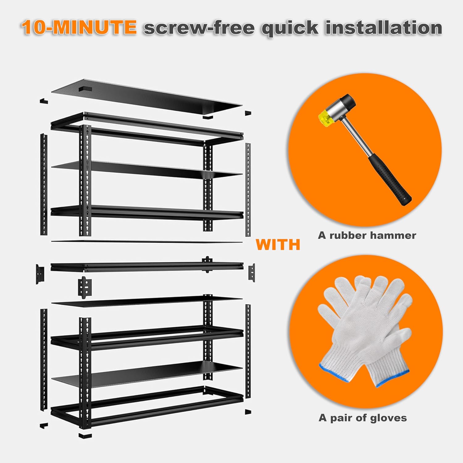Heavy Duty Garage Shelving - 5 Tier Metal Storage Shelves 3000 lbs Capacity, Adjustable Industrial Shelving Unit, 3000 lbs Capacity Storage Rack for Basement, Pantry, Warehouse (48“W*24”D*72" H)