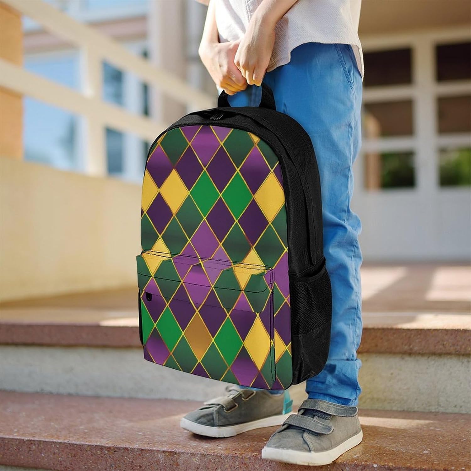 Mardigras Diamond Pattern Backpack Lightweight Backpacks Work Bag