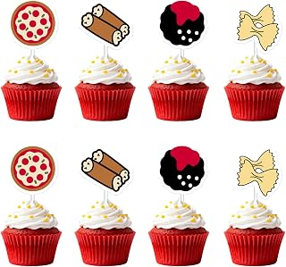 36Pcs Meatball Cupcake Toppers Meatball Birthday Decorations Holy Cannoli Our Little Meatball Is Turning One Cake Decorations Pizza Cupcake Toppers for Italian Food Birthday Decors Party Supplies
