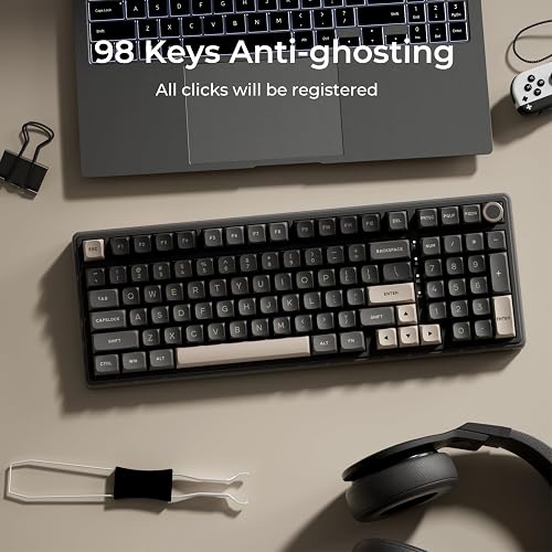 RK ROYAL KLUDGE R98 Pro Mechanical Keyboard, 96% Wired Gaming Keyboard RGB Backlit with Number Pad and Volume Knob, Gasket Mount, MDA Profile US Layout PBT Keycaps, Hot Swap Pre-lubed Linear Switch - 9