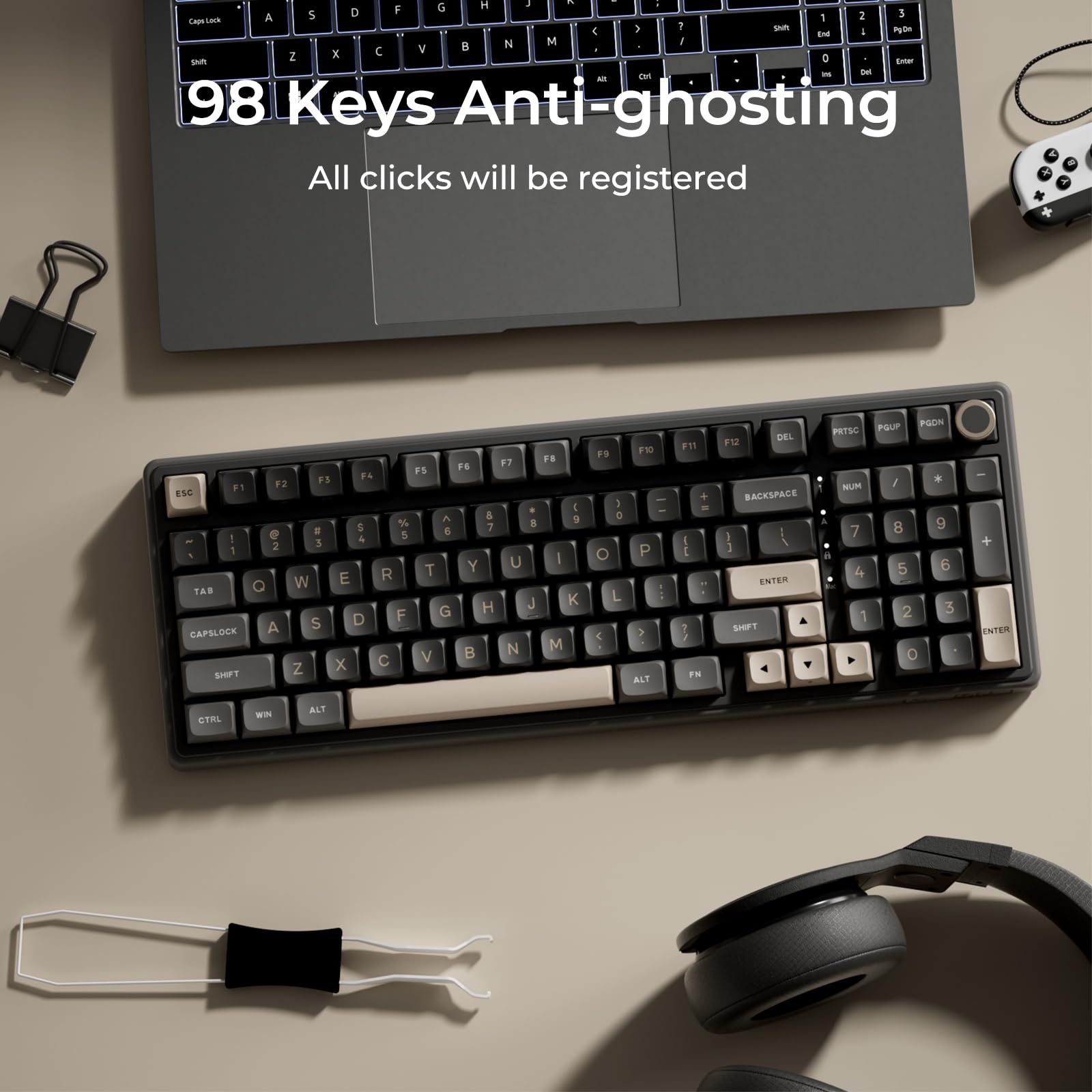 RK ROYAL KLUDGE R98 Pro Tastiera Meccanica Cablata, 96% US Layout Tastiera Gaming con numerico, RGB, Manopola del Volume, Gasket Structure, Tasti MDA PBT, Switch Lineare Pre-lubrificato Hot-Swappable