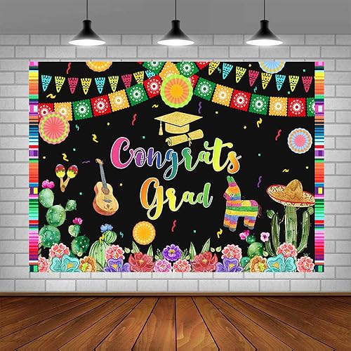 Miniatura 4 de Telón de fondo mexicano de 7 x 5 pies, decoración de fiesta de graduación mexicana 2022, abanicos de papel, flores, fotografía, fondo de tela de