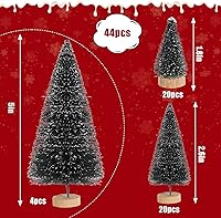 Vista 2 de 44Pcs Mini Christmas Trees Artificial Pine Trees,Black Sisal Trees Bottle Brush Trees Snow Frosted Christmas Tree with Wood Base for Christmas Home