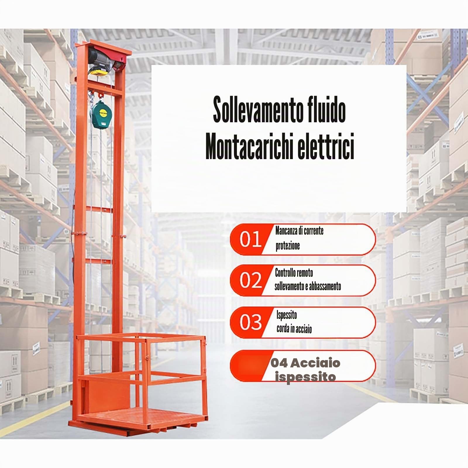Piattaforma di Sollevamento Merci Elettrica con Telecomando per Uso Domestico, Magazzino e Fabbrica