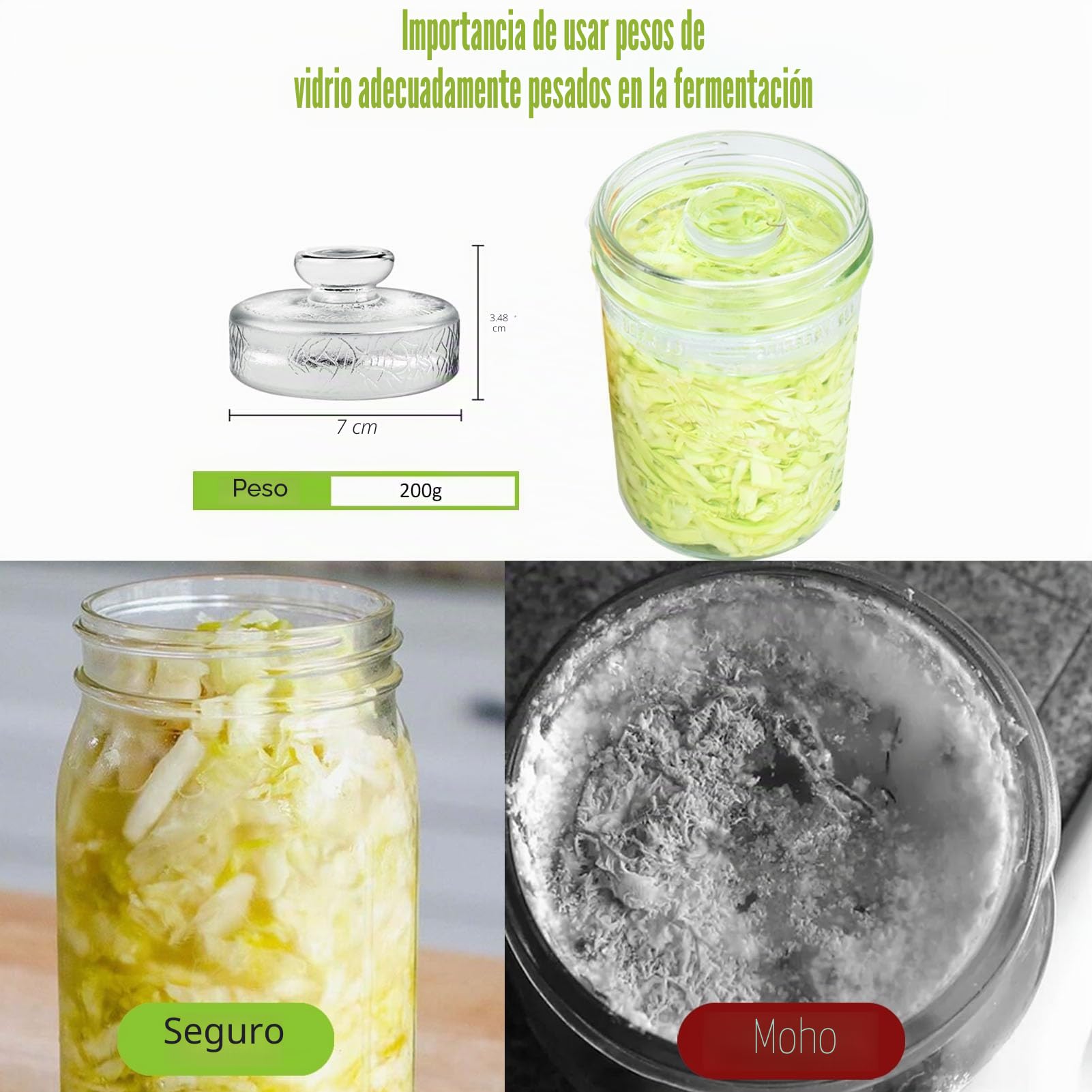 Artcome Paquete de 10 pesas de fermentación de vidrio con mango de fácil agarre y diseño de textura único para tarros grandes de boca ancha