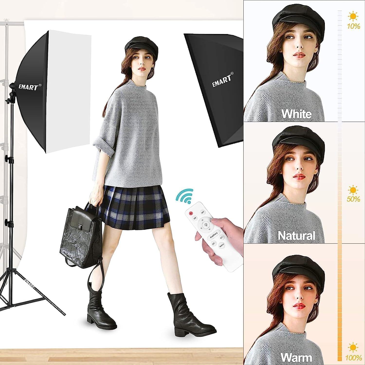 EMART Softbox Set 50 x 70cm, Softbox Beleuchtung Kit 85W 3000-6000K Dimmbare LED für Video, Fotografie, Studio Porträts