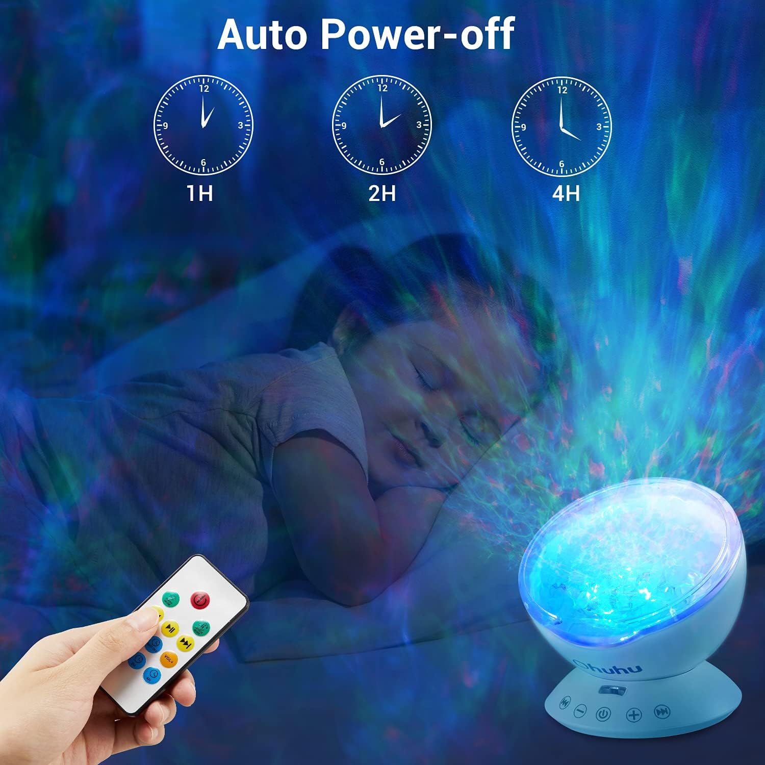 Ohuhu Ocean Wave Projector, Night Light Projector Remote Control Ocean Sound Machine with Upgraded 7 Colors Skylight Projector with Timer Music Speaker for Kids Adults Gift Decoration