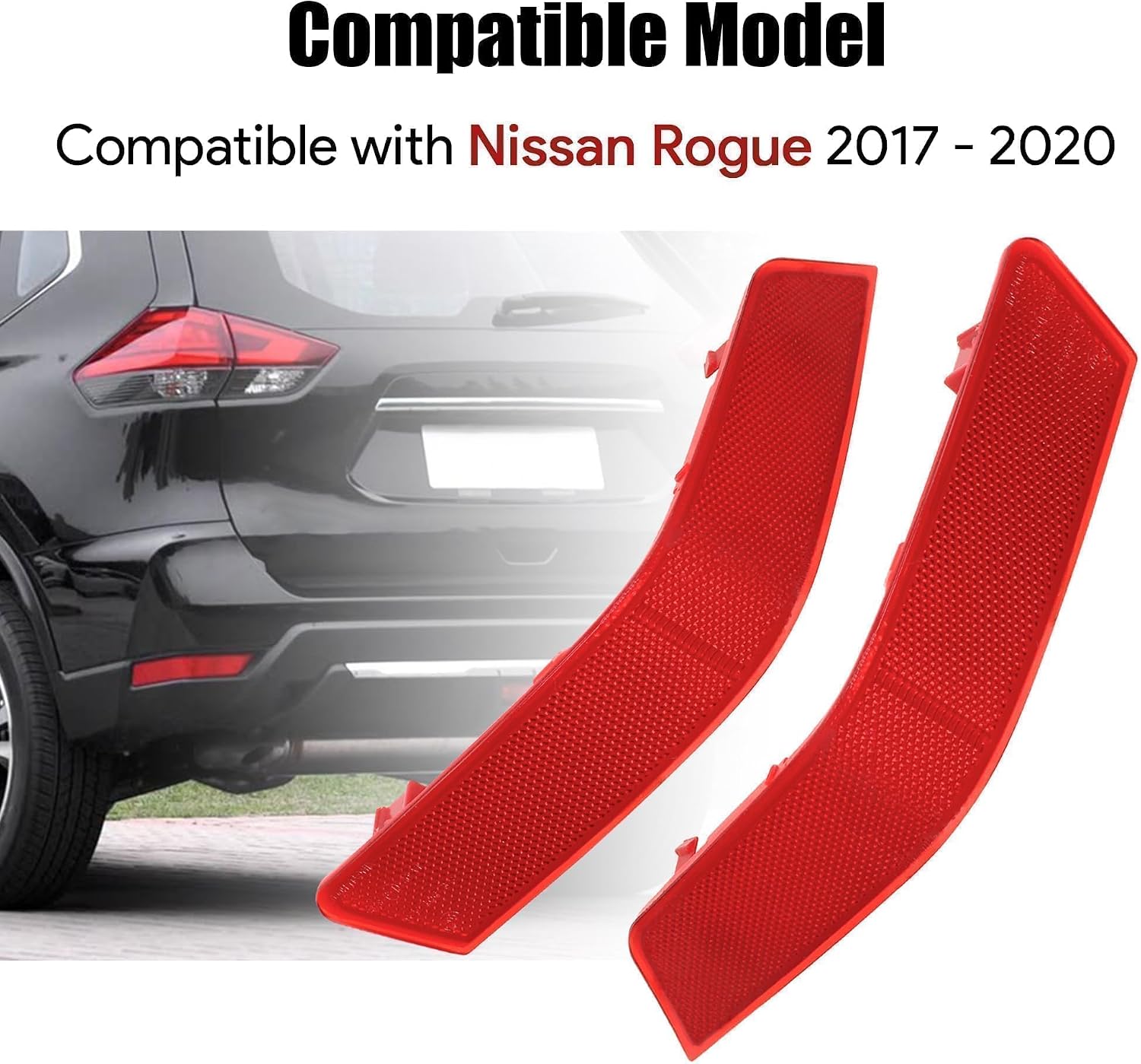 2Pcs Rear Left & Right Side Bumper Reflector Fit for Nissan Rogue 2017 2018 2019 2020 Replace# 265656FV0A 265606FV0A 265656FV0B 265606FV0B NI1185105 NI1184105 26560-6FV0A 26560-6FV0B | Night visibility sealed enclosure plug and play installation Rear Bumper Reflector Bumper Side Marker Reflector Rear Side