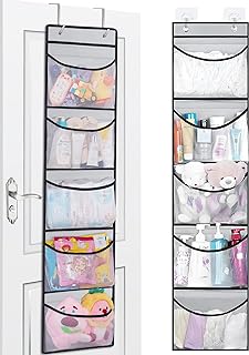 Rangement Suspendu Maison, Organisateur Salle de Bain avec 5 Poches | Rangement Porte à Suspendre pour Salle de Bain, Maison, Chambre à Coucher, Buanderie et Murale