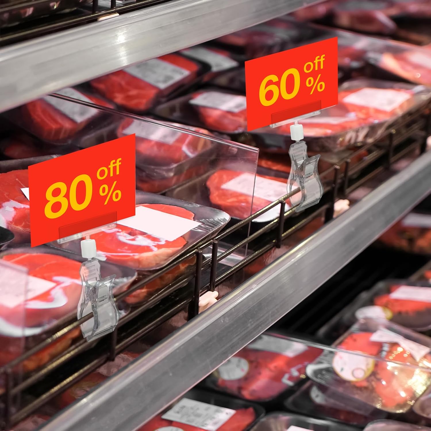 Honeydak 100 Pcs Clear Sign Holder Clips Bulk for Retail Display, Plastic Shelf Price Sign Clamps, Double Sided Clips Label Tag, Clear Retail Merchandising Display Tags for Rack, Baskets (Fan Type) - Image 4