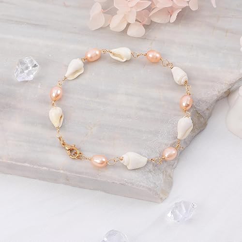 Miniatura 4 de Pulsera de perlas de concha de mar para mujer, pulseras de perlas de agua dulce rosadas, pulsera de perlas de conchas brillantes y delicadas