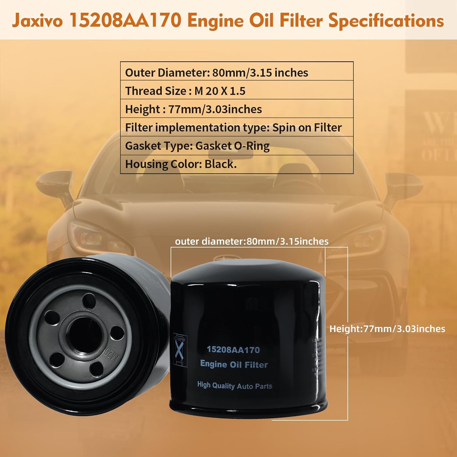 15208AA170 Engine Oil Filter Compatible with Subaru 15-21 WRX 2.0L,22-25 WRX/BRZ 2.4L,For Toyota 22-25 GR86 2.4L,3PCS