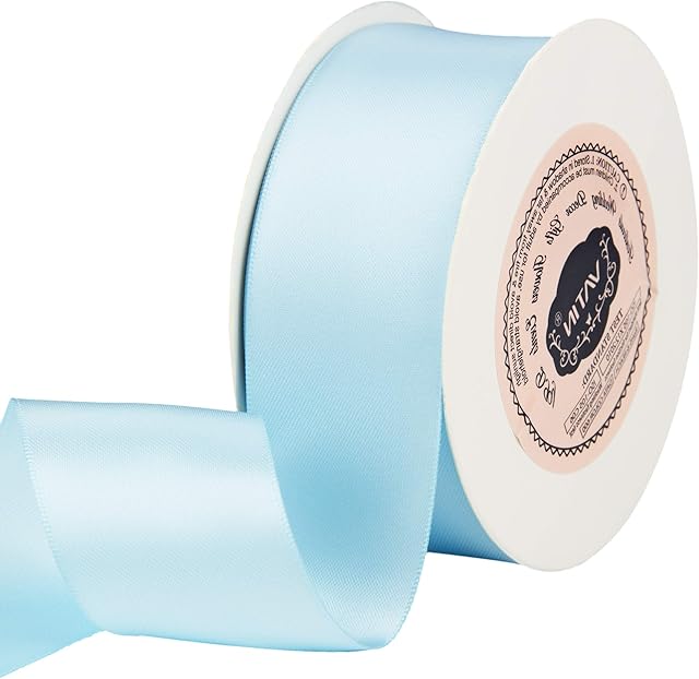 VATIN 38mm Wide Double Faced Polyester Light Blue/Baby Blue Satin Ribbon Continuous Ribbon- 23 Metre, Perfect for Wedding, Gift Wrapping, Bow Making& Other Projects