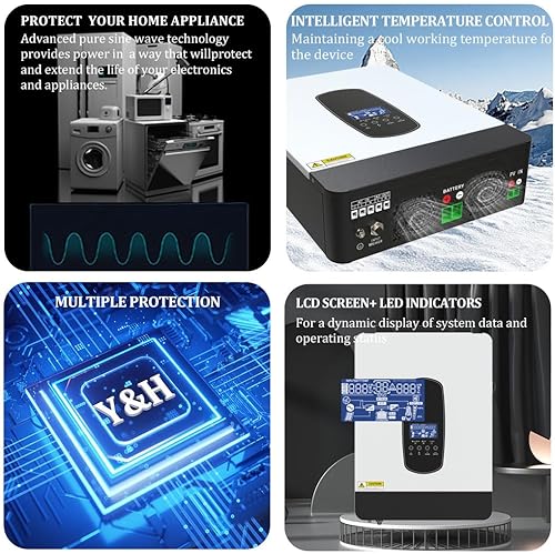 Miniatura 9 de Y&H Inversor híbrido solar de 3200 W DC24V a AC230V, inversor de onda sinusoidal pura fuera de la red con cargador solar MPPT de 80 A + cargador de