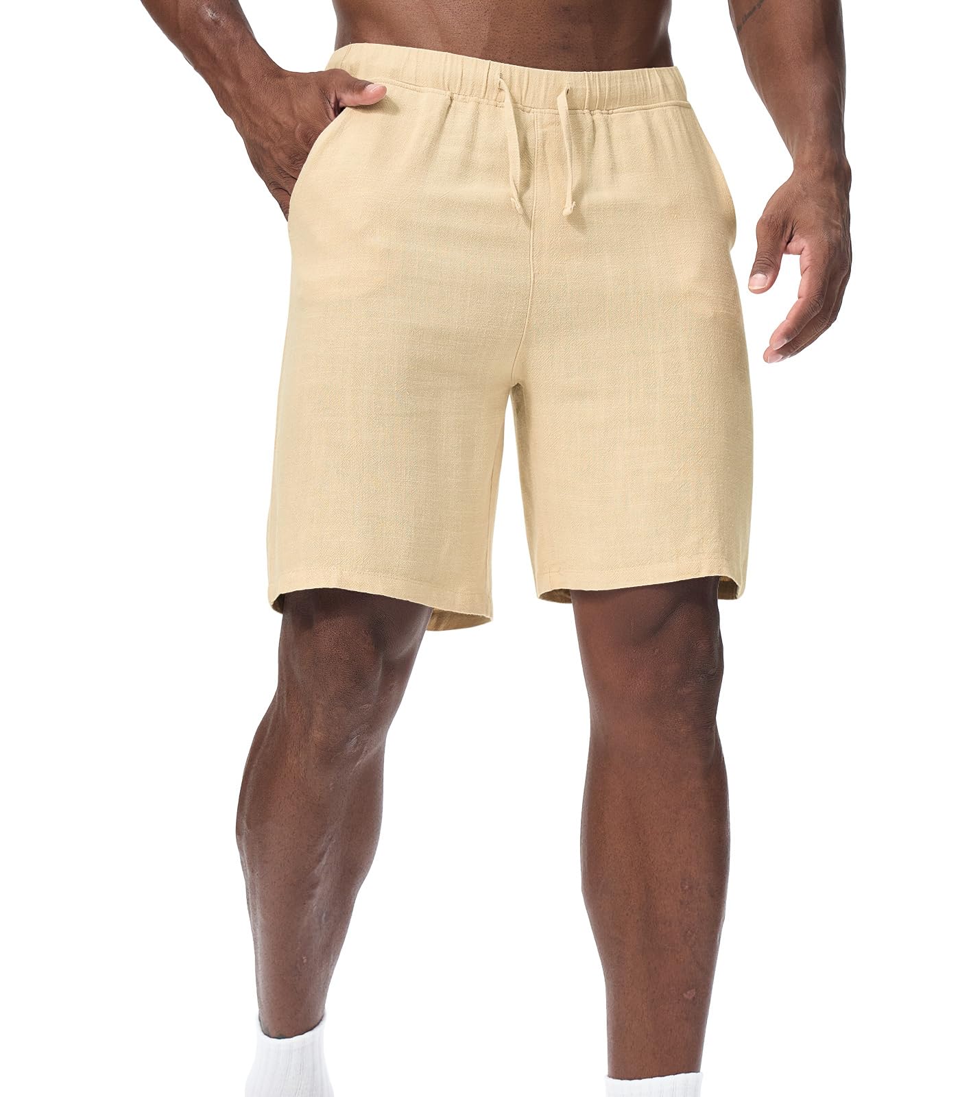 Zetieny Herren Leinen Shorts Sommer Freizeitshorts mit Kordelzug, Atmungsaktive Bequeme Strandshorts für Männer Elastischer Bund mit Taschen