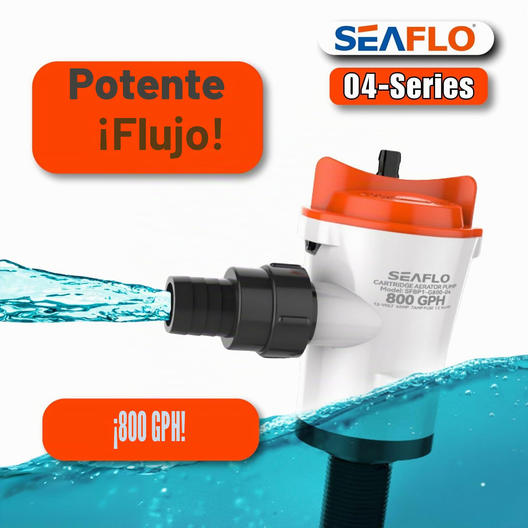 SEAFLO Bomba aireadora Livewell - 12 V, 800 GPH, sumergible, cartucho extraíble (recto)