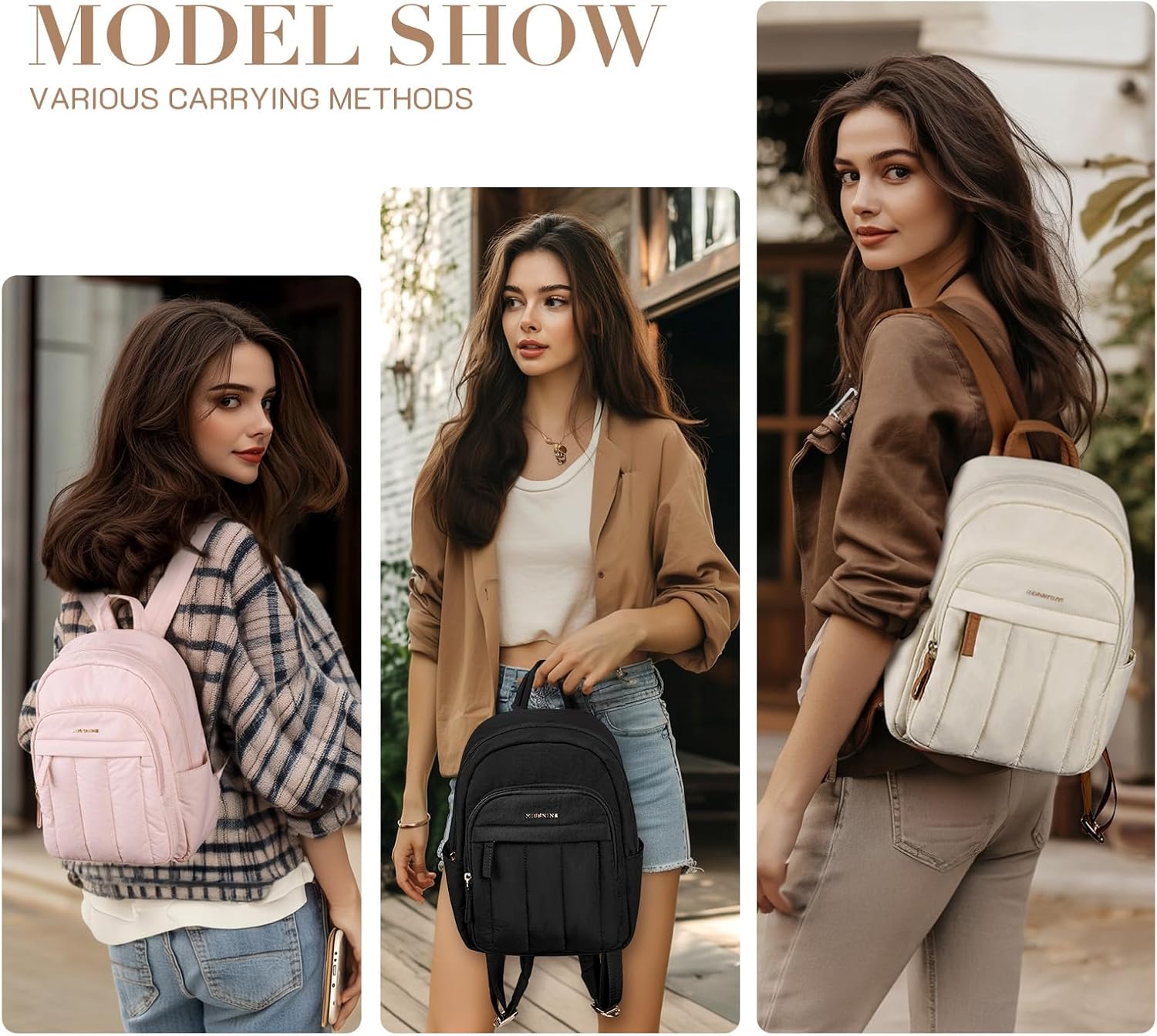 Missnine Mini Backpack for Women, Lightweight Quilted Small Backpack Purses, Puffer Daily Purse Water-resistant Black - Image 2