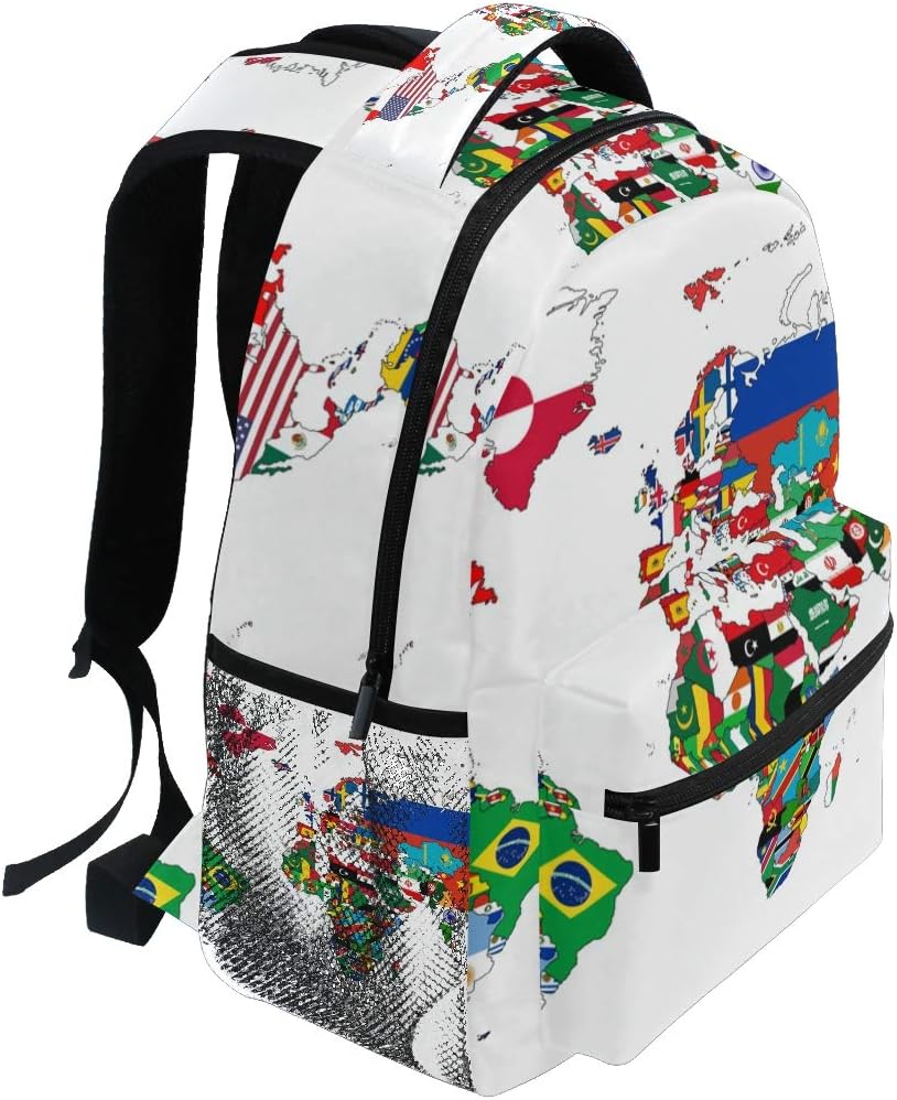 senya School Backpack National Flag World Map Teens Girls Boys Schoolbag Travel Bag