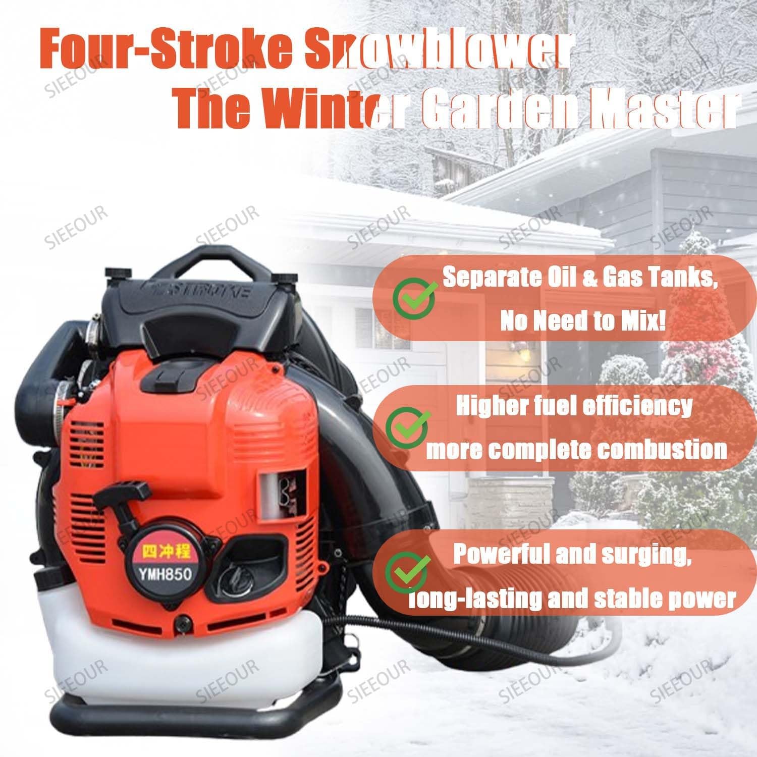 Soplador de hojas de mochila resistente con flujo de aire de 1700 m³/H, motor de 4 tiempos, potencia de 4,5 kw, para limpieza de nieve y trabajo de jardín