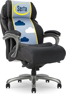 Serta Jackson Big & Tall Executive Office Chair - 350lb Capacity, Bonded Leather, AIR Lumbar Support, Wide Seat, Black