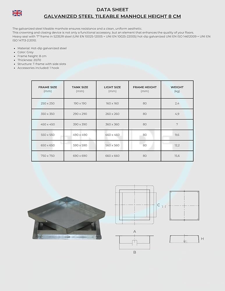 Chiusino Acciaio Inox 304 A Scomparsa 23x23cm - Botola Per Pavimento Con Sigillo Antiossidazione - Foto 14