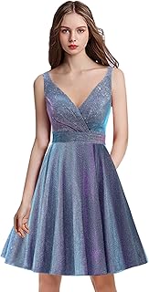 Vestido de regreso a casa con bolsillos, vestido corto de graduación para jóvenes, vestido de fiesta con cuello en V sin e...