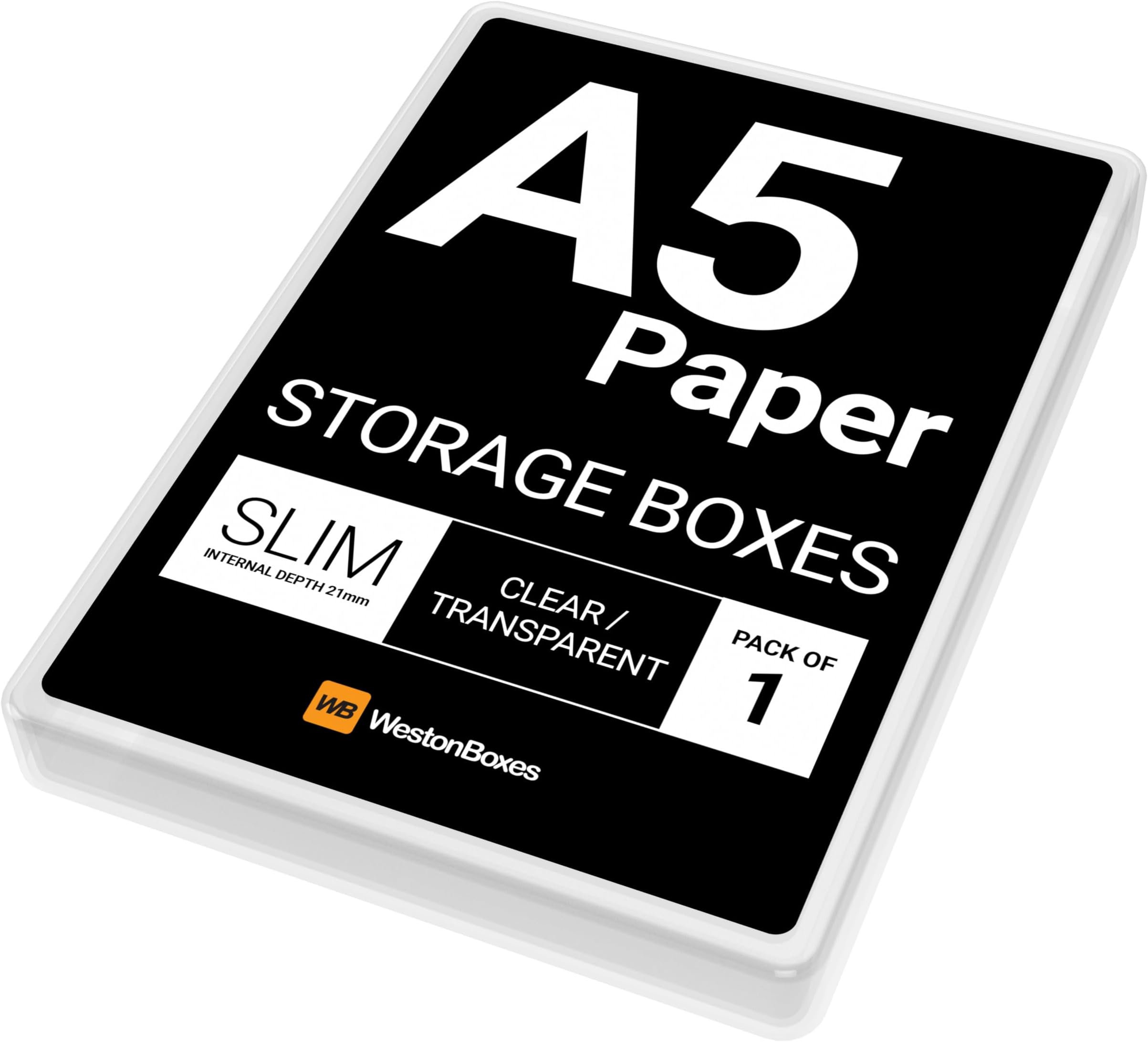WestonBoxes A5 Slim Plastic Storage or Presentation Box for A5 Paper - Clear