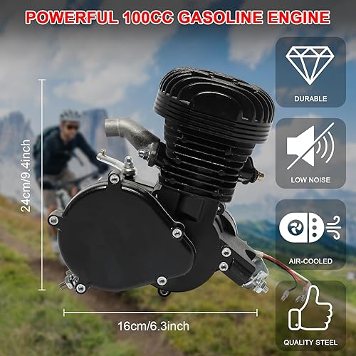 Miniatura 3 de Ktaxon Kit de motor de bicicleta de 100 cc, kit de motor de bicicleta de 2 tiempos, kit de conversión de bicicleta de gas con motor súper eficiente