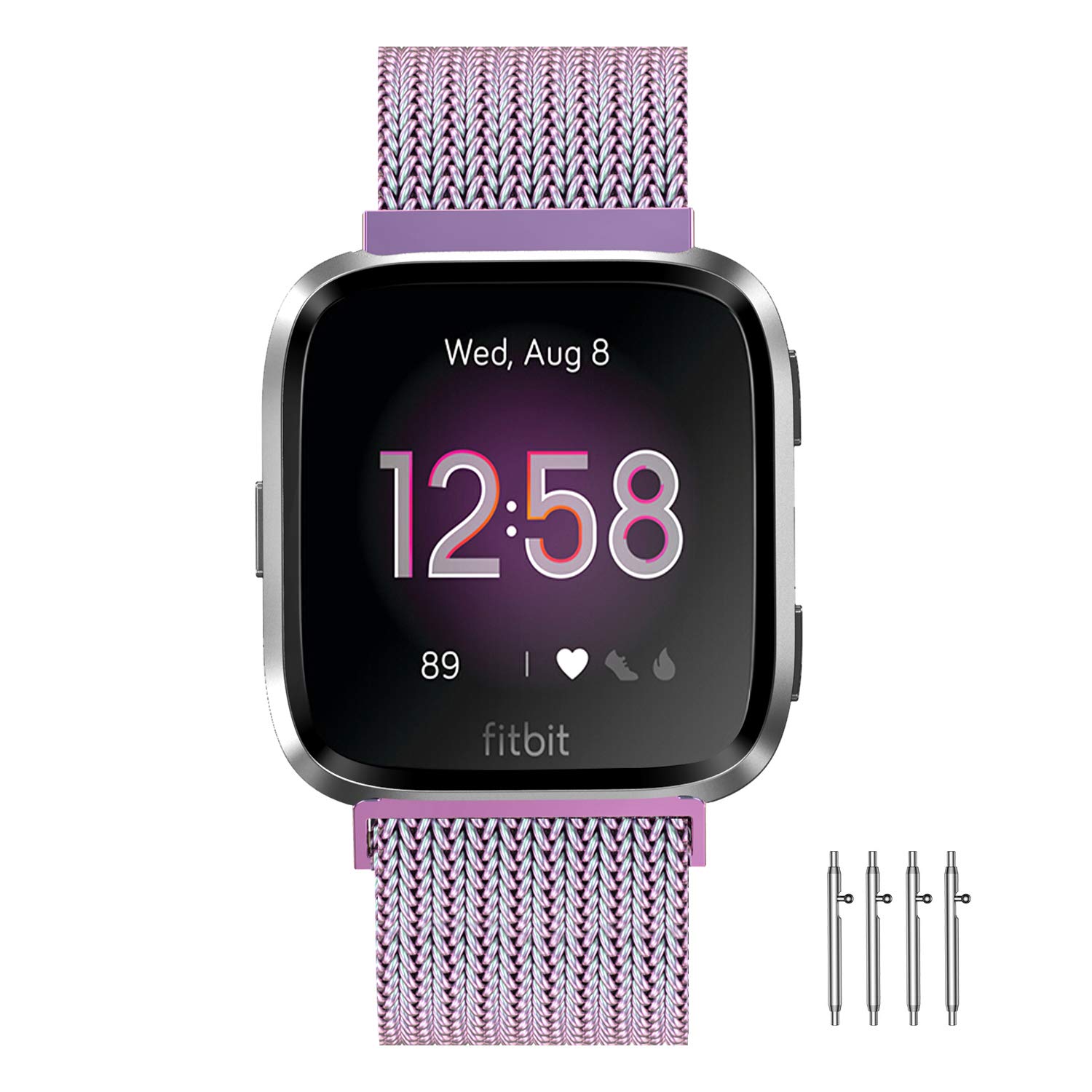 MeikeioBands Compatible with Fitbit Versa 2/1/Lite, Stainless Steel Metal Mesh Band, Wristbands Replacement Strap Sport Loop