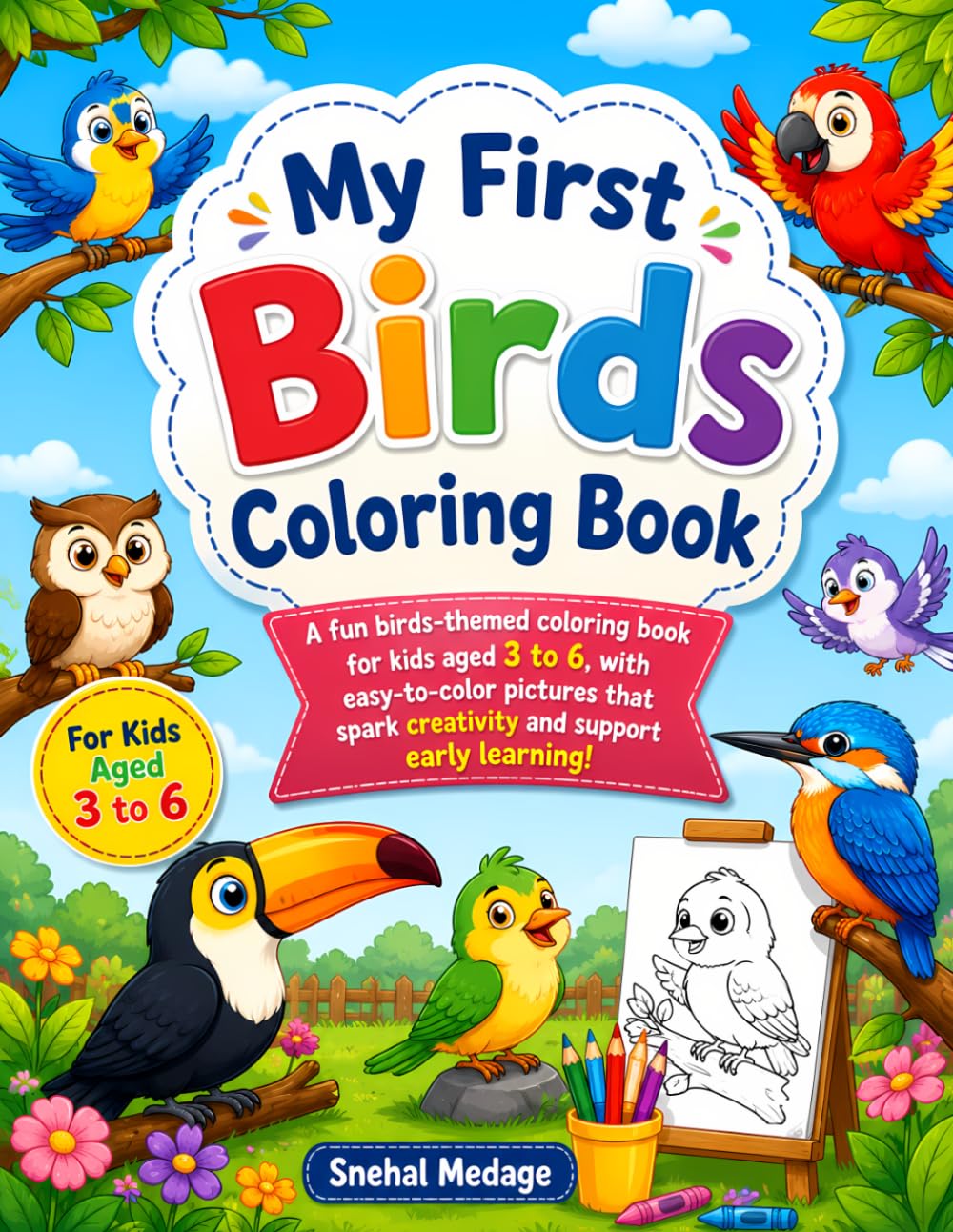 My First Birds Colouring Book: Fun and Easy Bird Coloring Pages for Toddlers & Preschoolers | Cute Flamingo, Swan, Owl, Peacock, Eagle, Crow, Duck, Sparrow and More