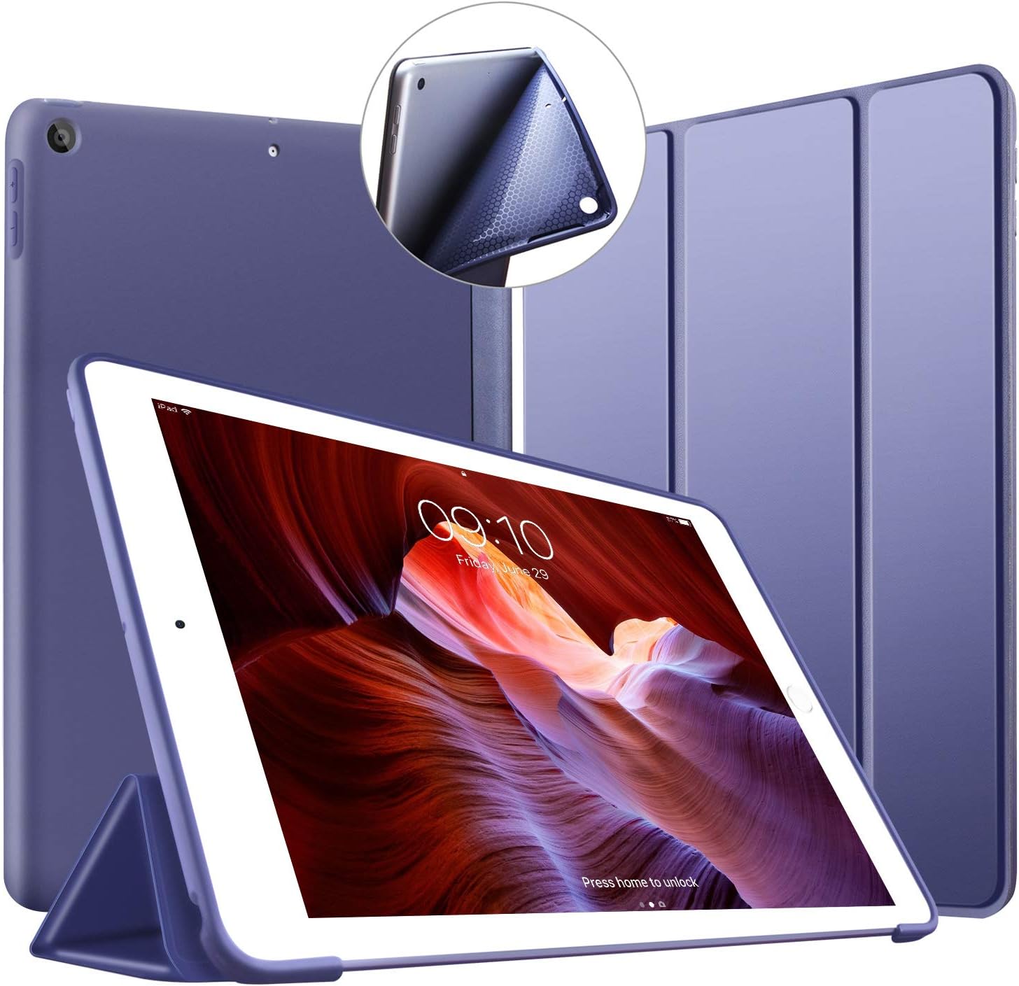 VAGHVEO iPad 9.7 inch 2018/2017 Case, Lightweight Trifold Stand Smart iPad 6th Generation Cases [Auto Sleep/Wake] with Soft TPU Back Cover for Apple 5th Generation (A1893/A1954/A1822/A1823), Navy Blue