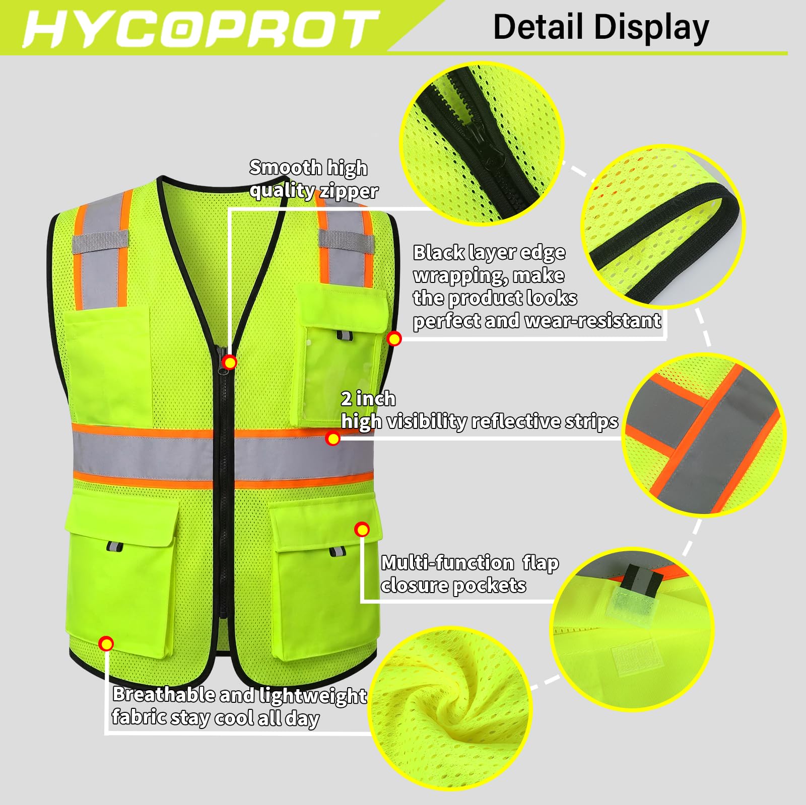 Snapklik.com : HYCOPROT High Visibility Safety Vest Hi Vis Reflective ...