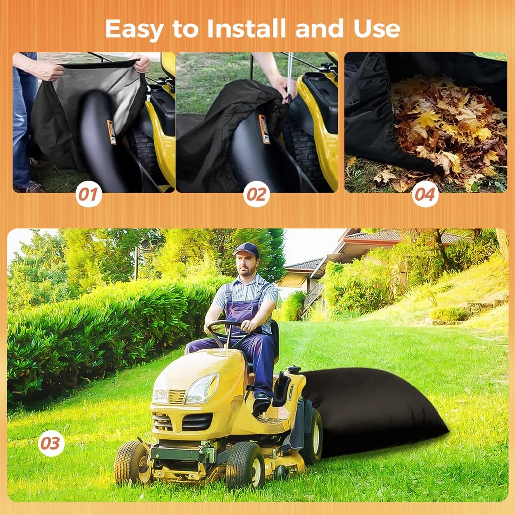 Bolsa de hojas para tractor de césped, herramienta de jardín para recoger hojas, capacidad de 54 pies cúbicos, recogedor de tela Oxford 420D de gran tamaño